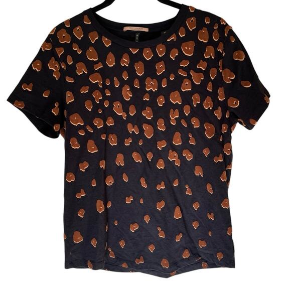 Scotch & Soda Black Leopard Print Crewneck T-Shirt M - Picture 2 of 6